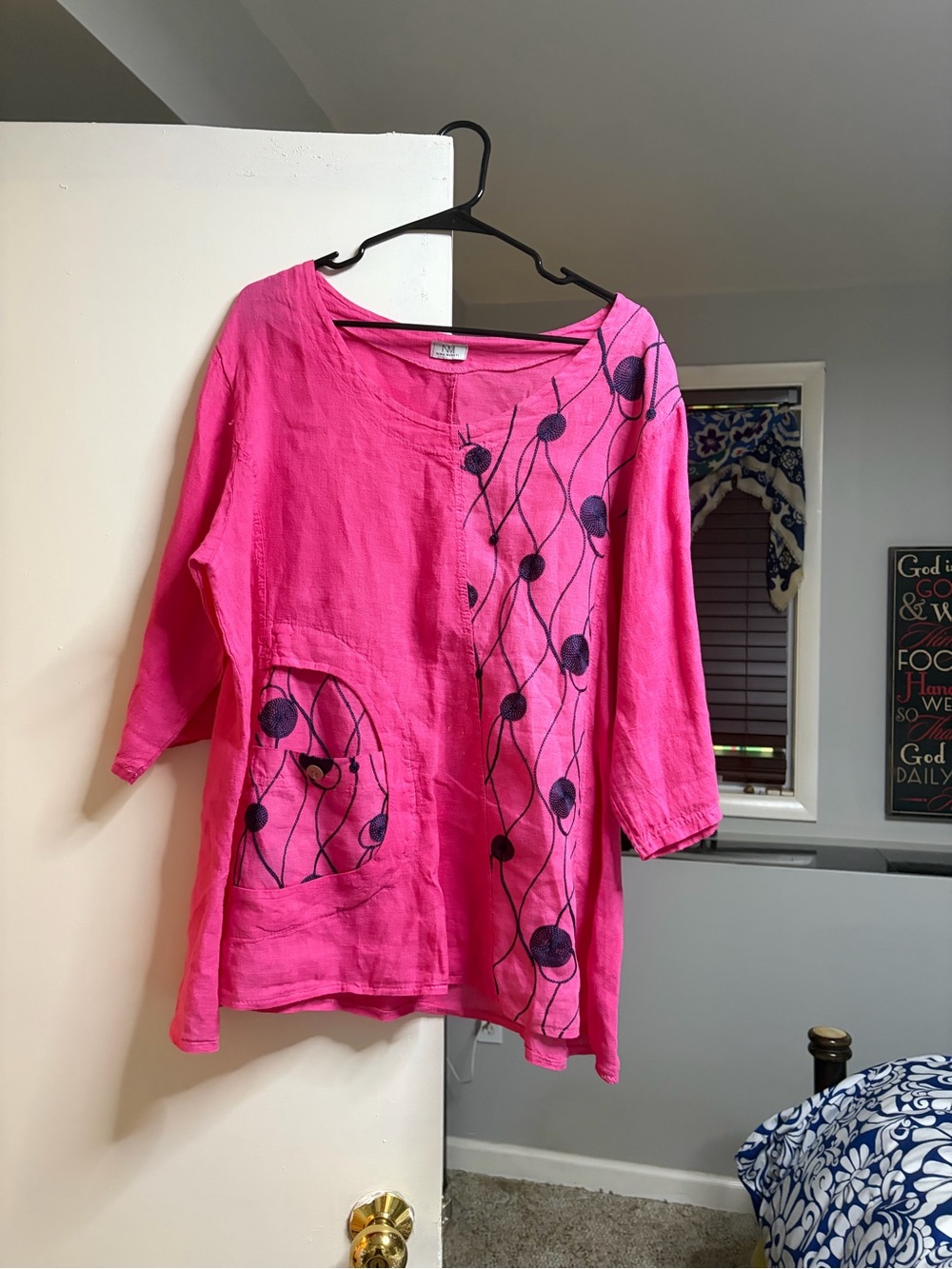 Bright Pink Embroidered Pocket Tunic Top by Nina Merati - made in Italy